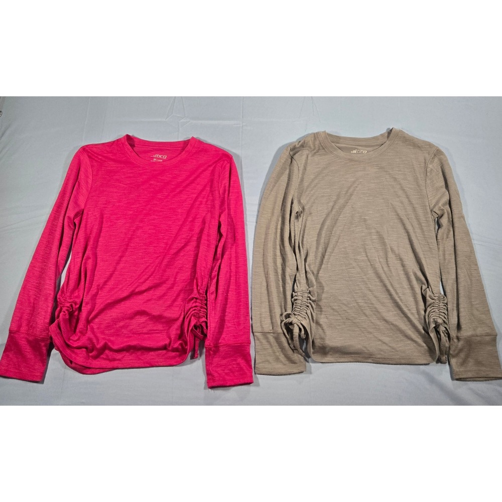 BCG Girls 2Pk Long Sleeve Slub Knit Ruched Side Thumbhole Tops Pink Grey M 8-10